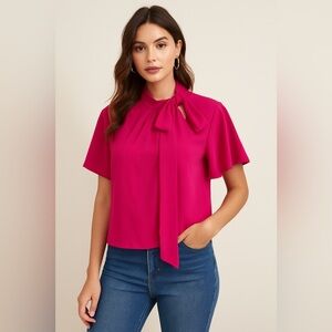 SHEIN Fuchsia Tie-Neck Blouse
